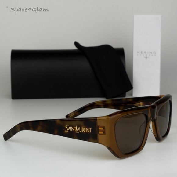 BRAND NEW Saint Laurent SL740 002 Brown Havana Square Unisex Sunglasses - Picture 1 of 9